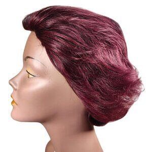 Milky Way 100% Human Hair Wig, Short Feathered Burgundy Wig, Layered Pageboy